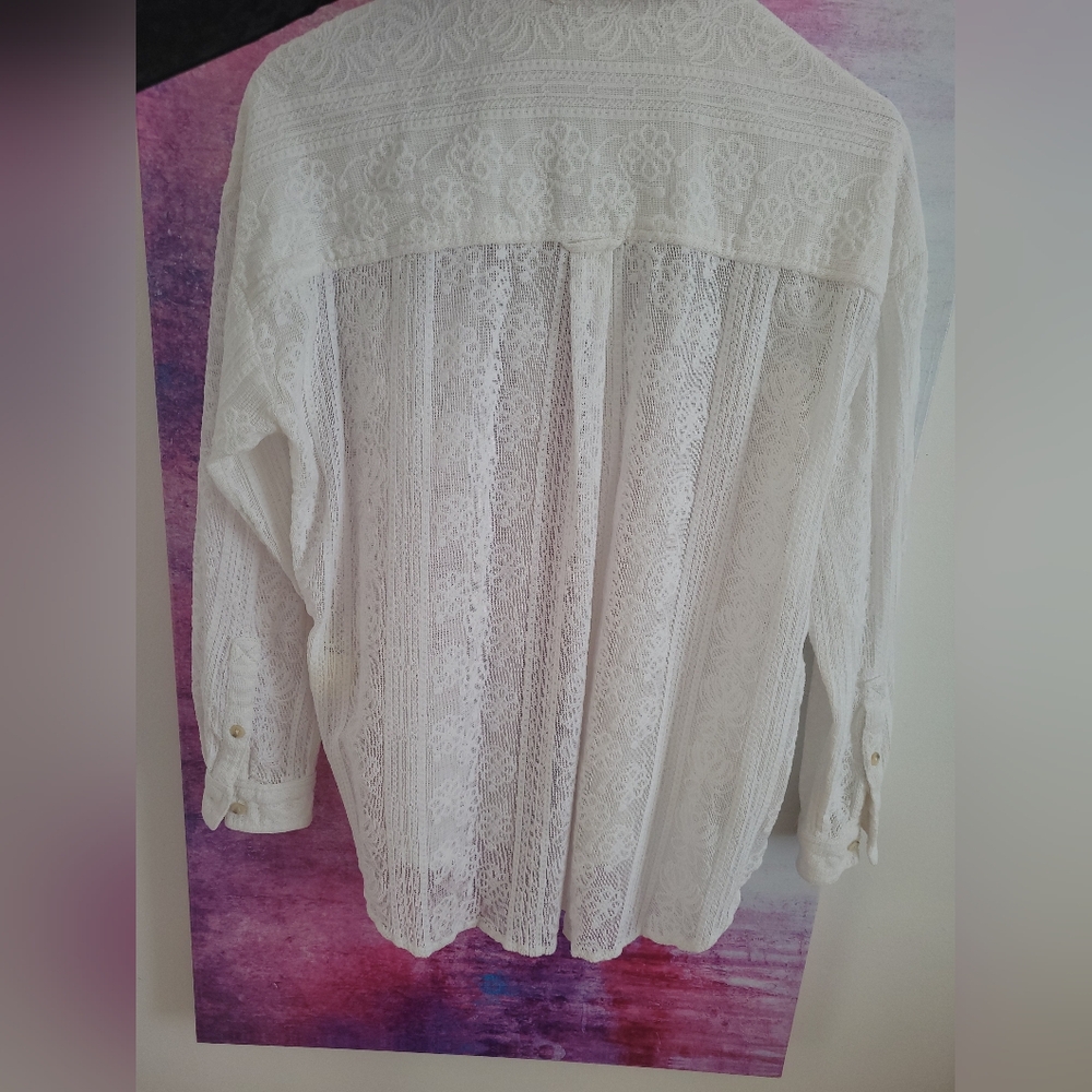 PILCRO ANTHROPOLIE LACE BUTTON DOWN SHIRT SZ M - Picture 3 of 10